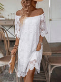 Lace Cutout Embroidered Lace Off-shoulder Mini&Short Dresses