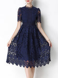 Hollow-out Water-soluble Lace Midi Dress