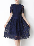 Hollow-out Water-soluble Lace Midi Dress