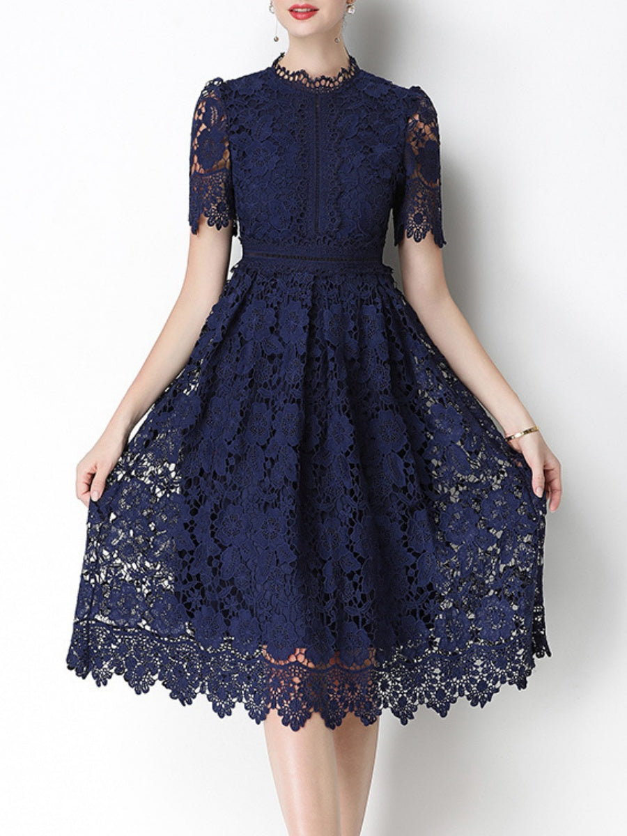Hollow-out Water-soluble Lace Midi Dress