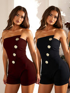 Irregular Splicing Buttons Strapless Waist Jumpsuits