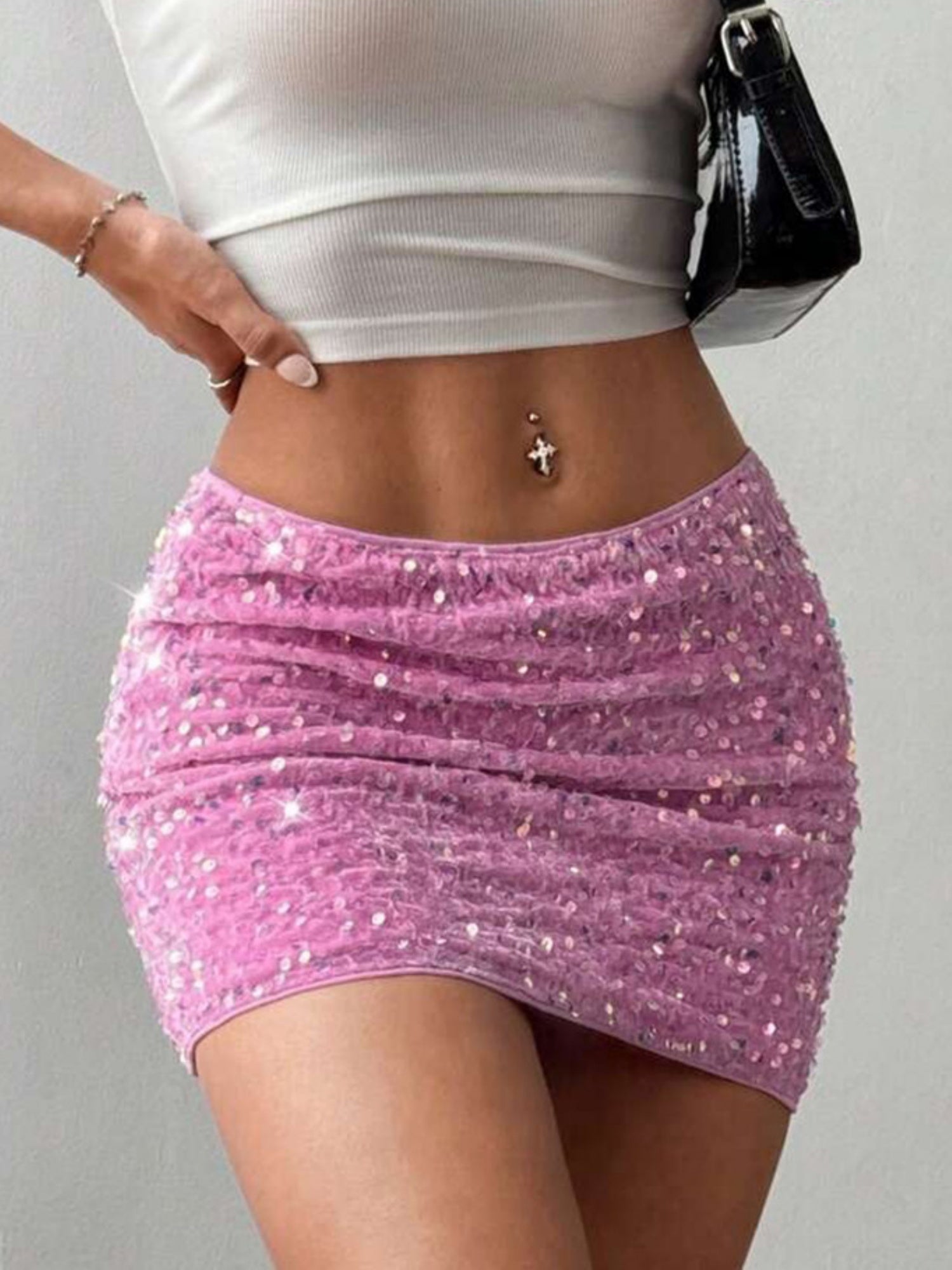 Sequined Velvet Hip Wrap Short Skirt