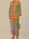 Geometric Pattern Cover-up Long-sleeved T-shirt Jogger Pants Set 2-piece Sets