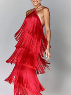 Halter Tassel Backless Cross Maxi Dresses