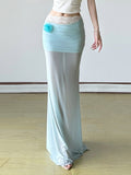 3D Flowers Lace Trim Mesh Splicing Hip Wrap Skirts
