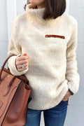 Turtleneck Long Sleeve Zip Fuzzy Pullovers
