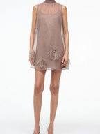 3D Flowers Feather Straight-fit Mini&Short Dresses