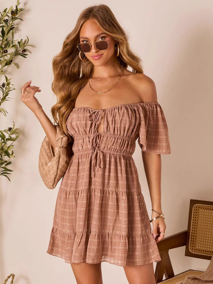 Backless Strapless Tie-up Plaid Mini Dress