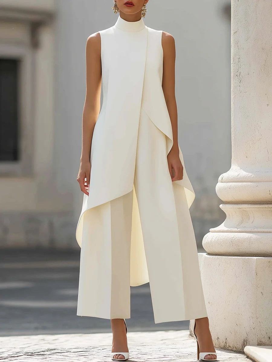Commuting Temperament Sleeveless Top With Irregular Hem Straight-leg Trousers Set 2-piece Sets