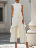 Commuting Temperament Sleeveless Top With Irregular Hem Straight-leg Trousers Set 2-piece Sets