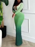 Deep V Gradient Backless Hip-hugging Sexy Stretch Maxi Dresses