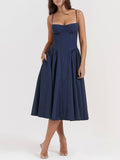 Sweetheart Bustier Dropped Waist Pocket Side Fit and Flare Midi Dress