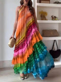 Gradient Print Sexy Off-Shoulder Puffy Long Dress