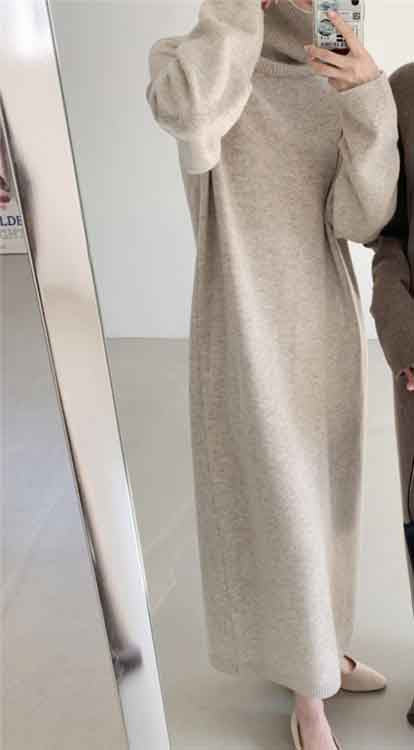 | Warm sweater dress, long sleeves, stand-up collar