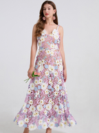 Lace Embroidery Spaghetti Strap Long Dress