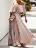 Tube Top Off Shoulder Chiffon Crimp Maxi Dress