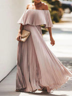 Tube Top Off Shoulder Chiffon Crimp Maxi Dress