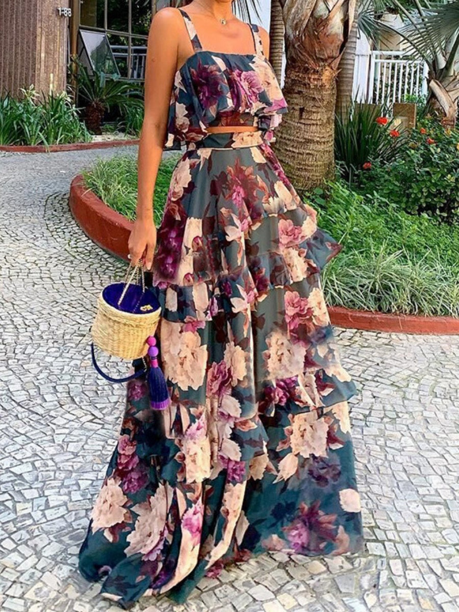 Beachside Vacation Style Floral Print Two-piece Set