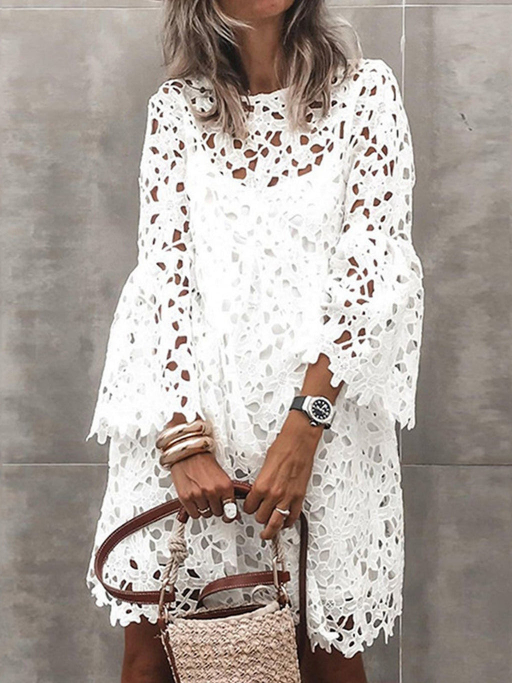Lace Cutout Long Sleeves Mini&Short Dresses