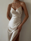 Sexy Backless Slit Halter Midi Dress