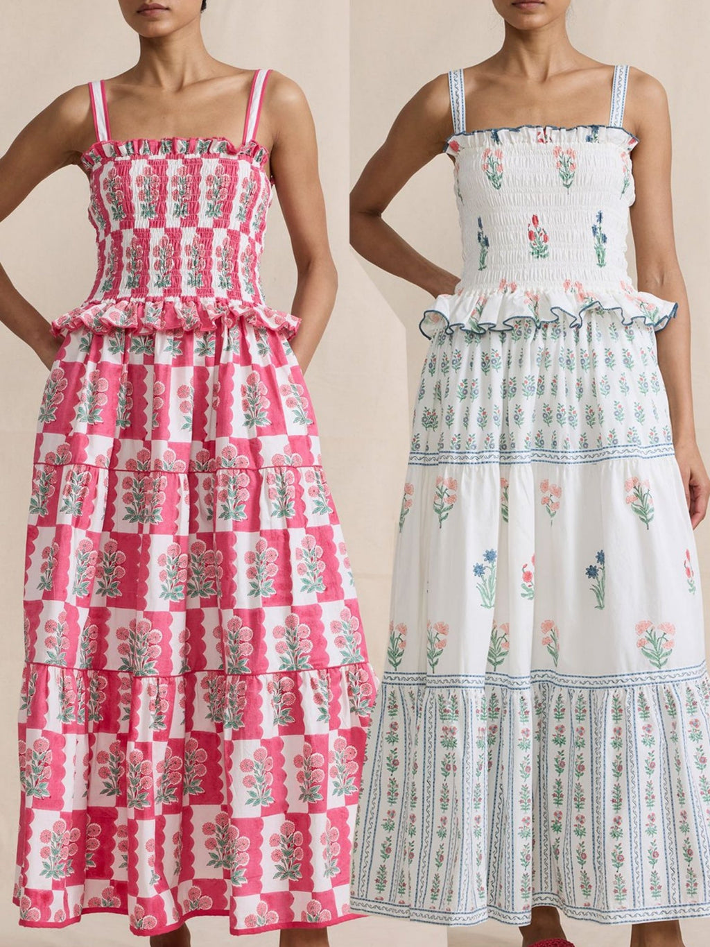 Printed Wavy Edge Spaghetti Strap Long Dress