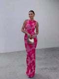 Sexy Bodycon Maxi Dress With 3D Flocked Floral Pattern