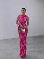 Sexy Bodycon Maxi Dress With 3D Flocked Floral Pattern