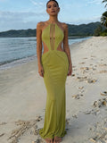 Backless Neckband Mesh Maxi Dresses
