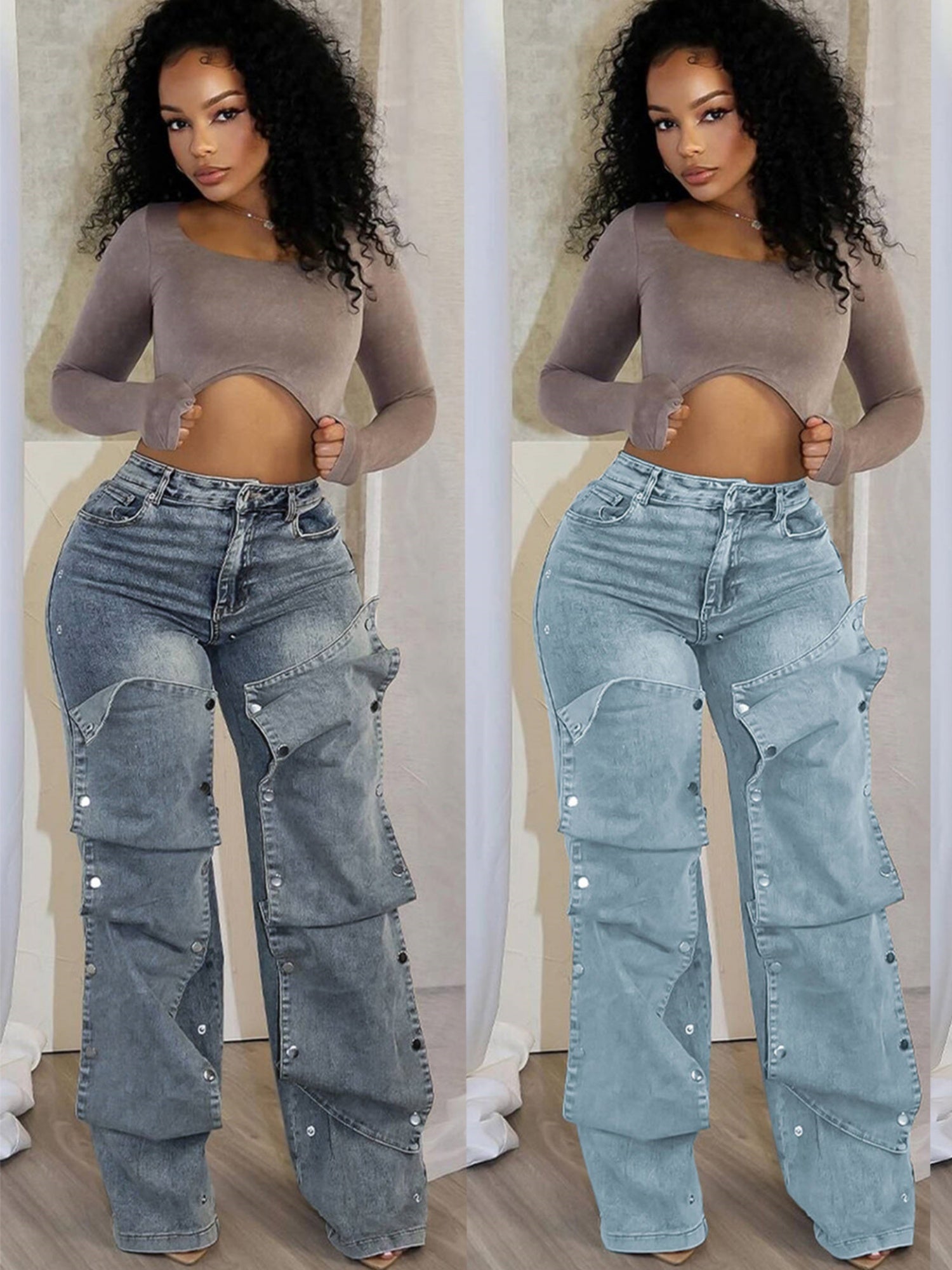 Splicing Fasteners Loose-fit Jeans