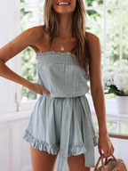 Strapless Cotton-polyester Jumpsuit With Belt