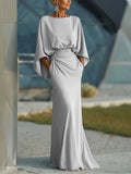 Backless Pleated Fitted Long Dress