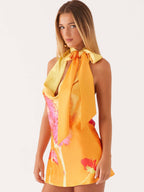 Floral Print Halter Neck And Backless Mini&Short Dresses