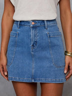 Washed Stretch Denim Mini Skirt