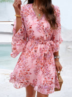 Floral Print Tie-waist Chiffon Short Dress