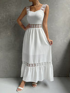 Lace Cutout Trim Sleeveless Patchwork Slim Fit Maxi Dresses
