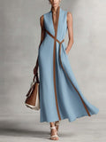 Color-blocked Sleeveless Long Dress