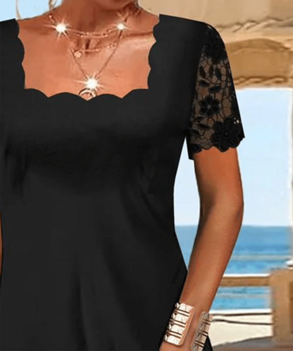 | Scalloped Black Midi Dress