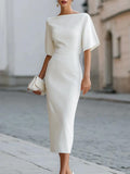 Grace One-shoulder Collar Mid-length Sleeves Slim-fit Midi Dresses