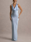 Satin Fitted Bodycon Fishtail Backless Sexy Zipper Maxi Dresses