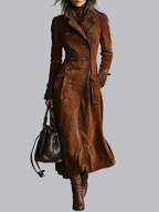 Lapel West Wind Suede Long Coats