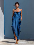Resort-style Sleeveless Backless Long Dress With Ruffles