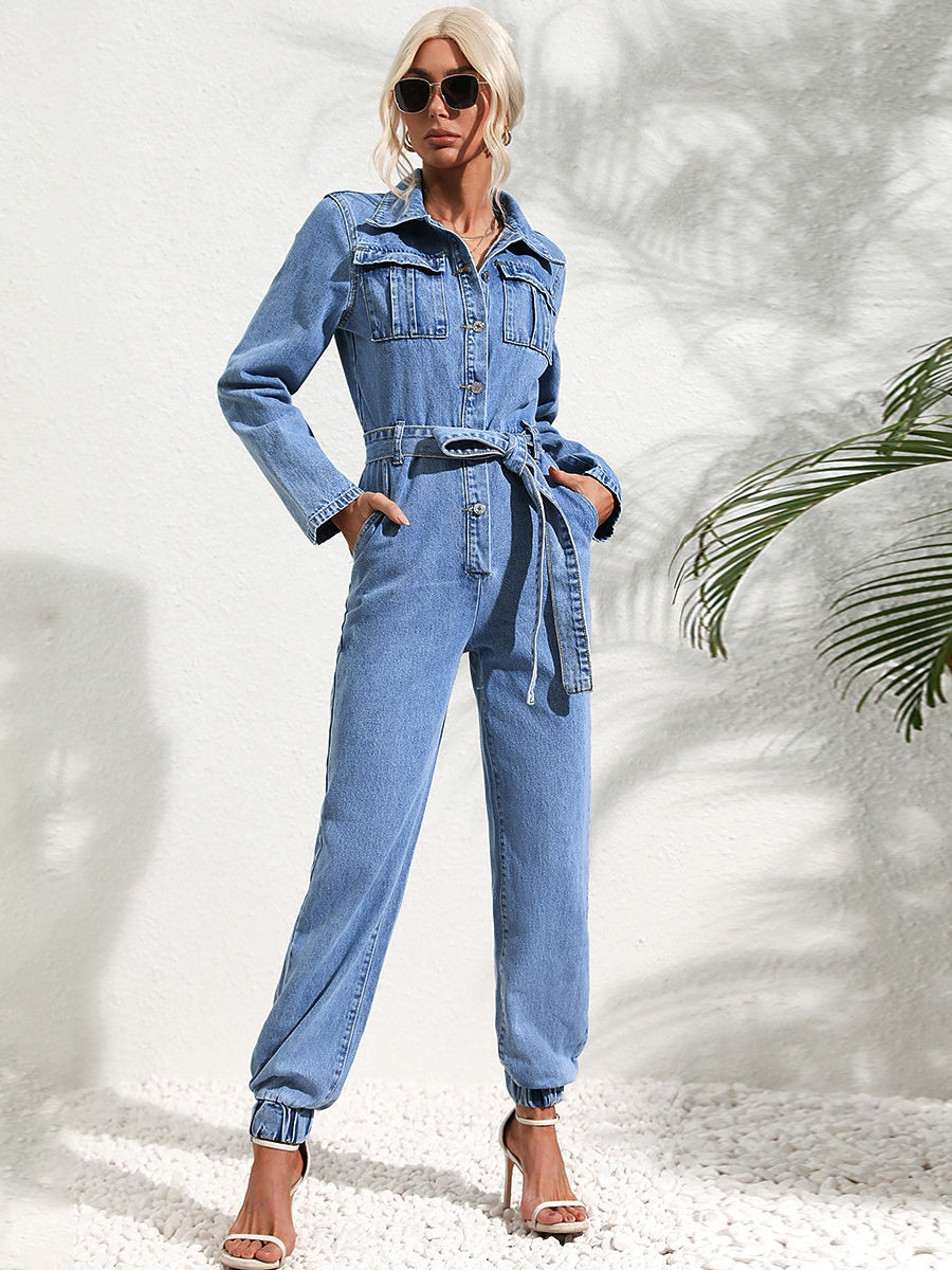 Button-up Slim-fit Jumpsuit Jeans