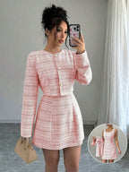 Single-breasted Short Jacket Fitted Dress 2-piece Sets