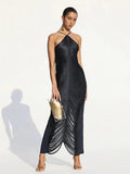 Tassel Back Slit Halter Neck Parties Maxi Dresses