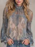 High-neck Floral Print Long-sleeved Shirt