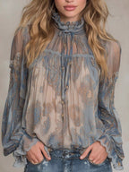 High-neck Floral Print Long-sleeved Shirt