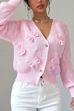 Bow Lantern Sleeve Button-down Cardigan