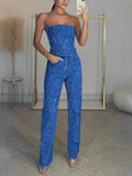 Sexy Off-shoulder Sequins Tube Top Pants 2-piece Sets