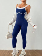 Color-blocked Stripes Cross-back Beauty Exercise And Fitness Yoga Jumpsuits
