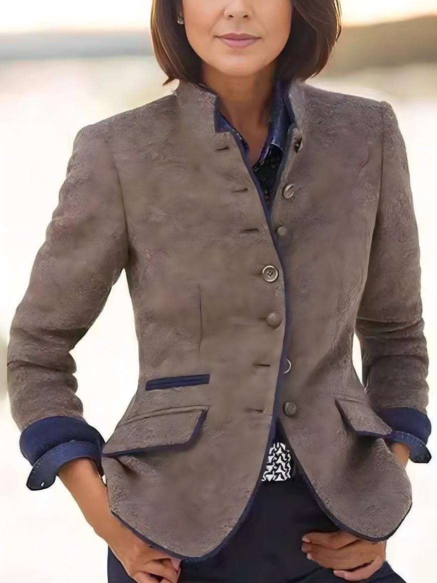 Buttons Contrasting Colors Woolen Cloth Blazers